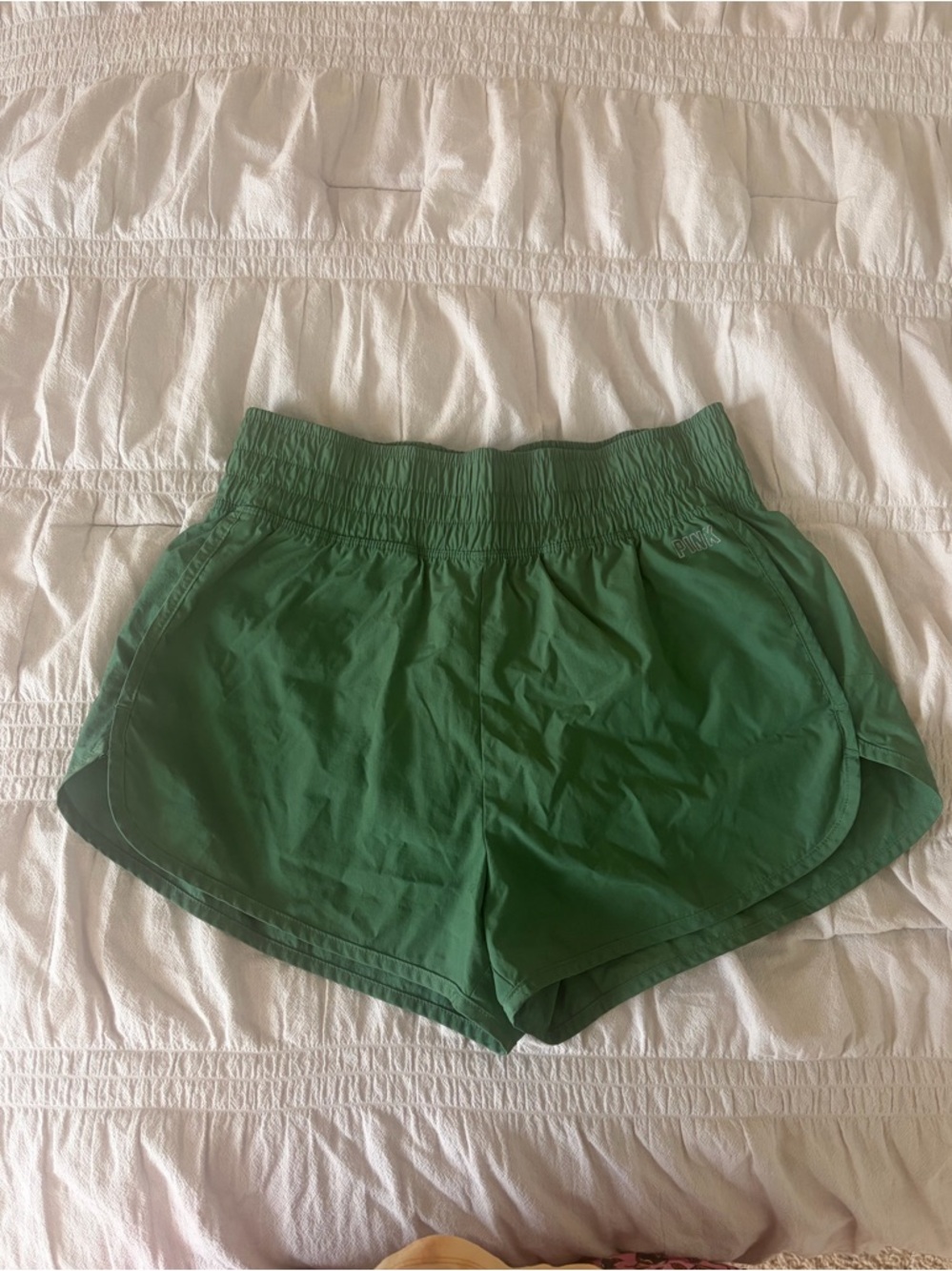 PINK Victoria's Secret Forest Green Smocked Waist Athletic Shorts